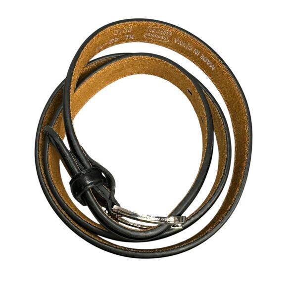 Leather Dress Belt Mens Sz XL Black Silver Tone Buckle Classic - Picture 7 of 8